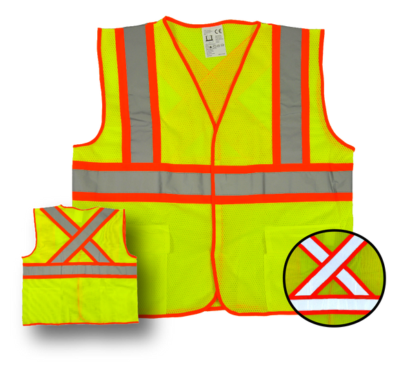 Deluxe High Visibility Fluorescent Safety Vest - Class 2 - Yellow, Velcro closure, 2 pockets, 