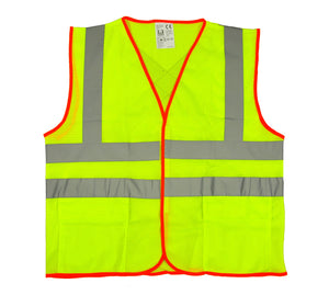 High Visibility Fluorescent Safety Vest- Class 2 - with 2 pockets - Yellow w/ orange trim, 2 pockets, "X" - Safety - Equine Comfort Products