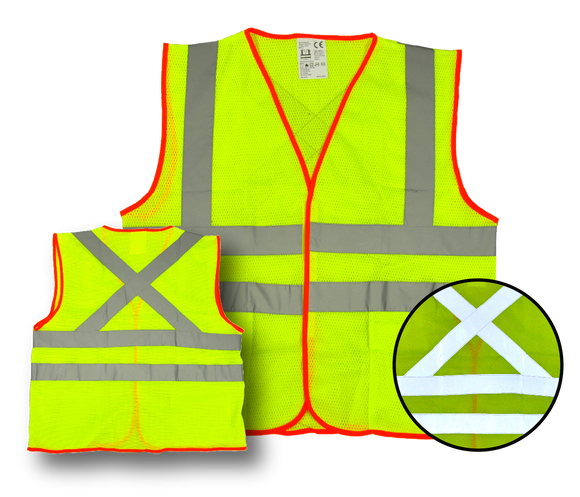 High Visibility Fluorescent Safety Vest- Class 2 - with 2 pockets - Yellow w/ orange trim, 2 pockets, 