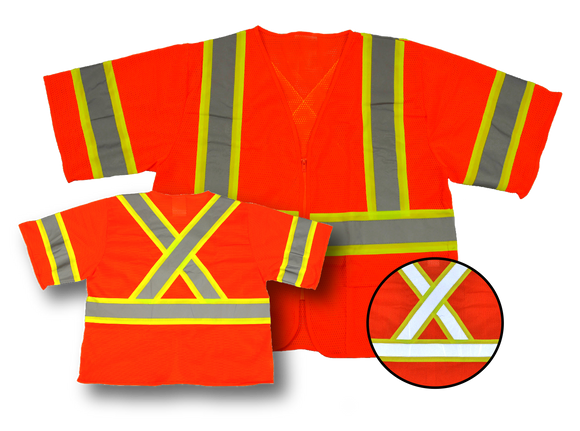 Premium High Visibility Fluorescent Safety Vest - Class 3 - with pockets - Orange, Zippered front, 2 Pockets, 